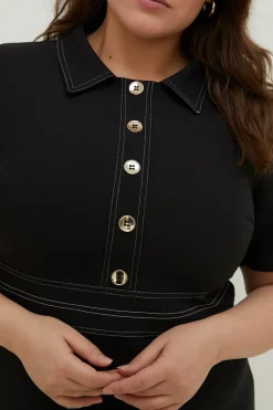 New Oasis Plus Size Button Detail Shift Dress Black