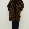 New Oasis Plus Size Collared Animal Faux Fur Coat Brown