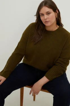 New Oasis Plus Size Cosy Rib Detail Crew Neck Jumper Green Olive