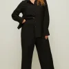 Sale Oasis Plus Size Cotton Sateen Wide Leg Trouser Black