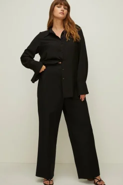 Sale Oasis Plus Size Cotton Sateen Wide Leg Trouser Black