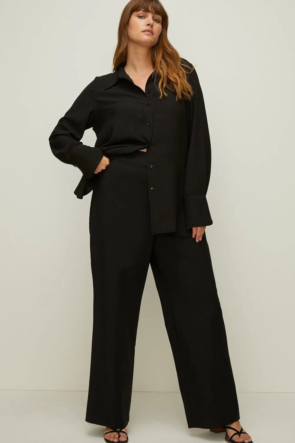 Sale Oasis Plus Size Cotton Sateen Wide Leg Trouser Black