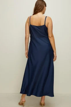 Hot Oasis Plus Size Cowl Double Strap Midi Dress Navy