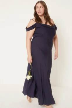 Hot Oasis Plus Size Cowl Satin Bias Midaxi Dress Navy