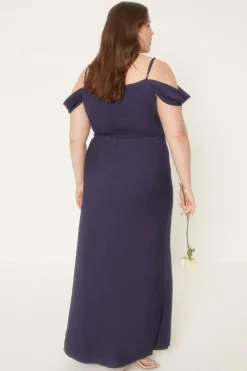 Hot Oasis Plus Size Cowl Satin Bias Midaxi Dress Navy