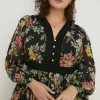 Sale Oasis Plus Size Dark Floral Lace Dobby V Midi Dress Black