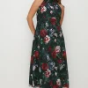 Hot Oasis Plus Size Dark Floral Satin Burnout Dress Black