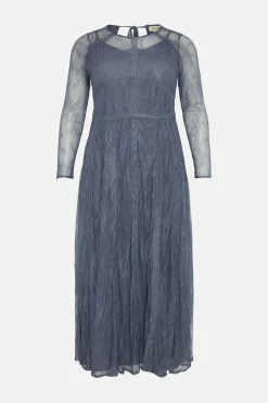 Sale Oasis Plus Size Delicate Lace Long Sleeve Dress Slate Blue