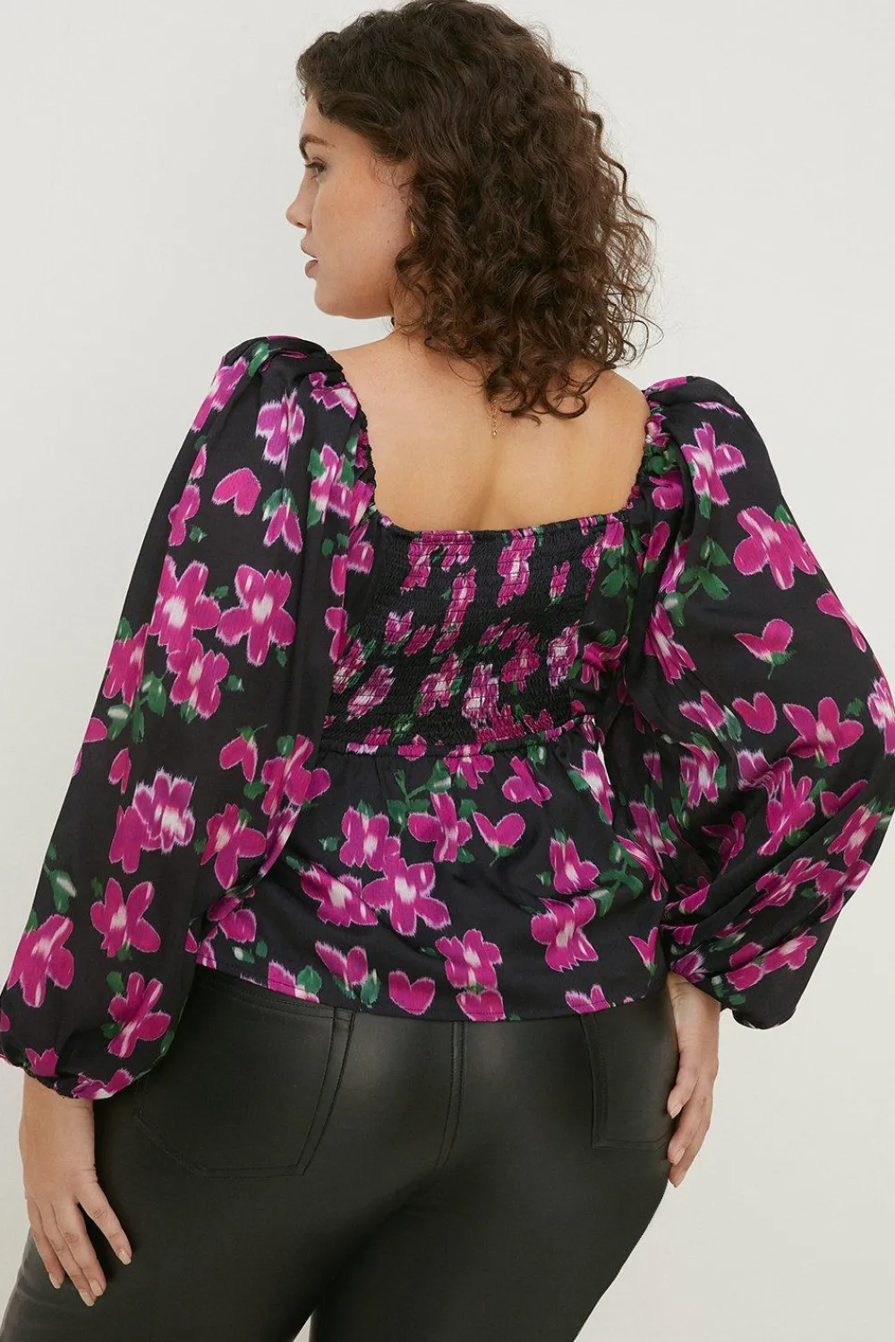 Discount Oasis Plus Size Dobby Satin Floral Tie Front Top Black