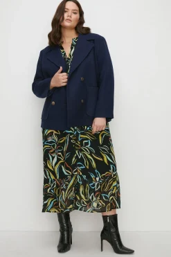 Hot Oasis Plus Size Double Breasted Pea Coat Navy