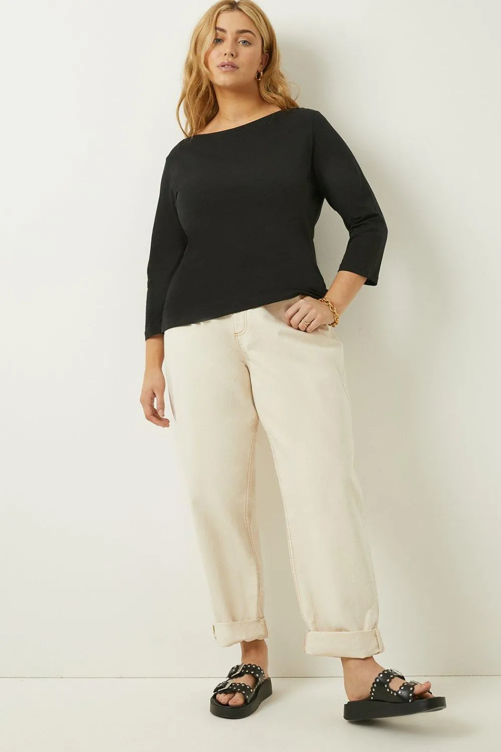 Fashion Oasis Plus Size Essential Cotton Slash Neck Top Black