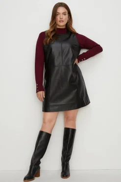 Discount Oasis Plus Size Faux Leather Shift Dress Black