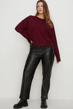 Outlet Oasis Plus Size Faux Leather Straight Leg Trouser Black