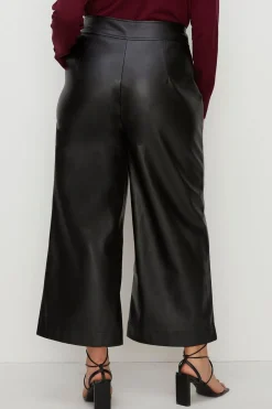 Discount Oasis Plus Size Faux Leather Wide Leg Trouser Black