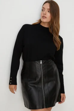 Outlet Oasis Plus Size Faux Leather Zip Through Skirt Black