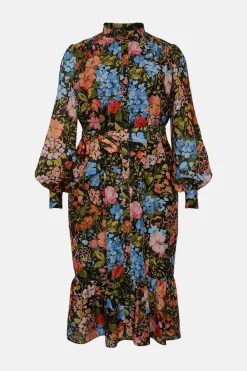 Discount Oasis Plus Size Floral Organza Midi Shirt Dress Black