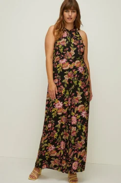 Discount Oasis Plus Size Floral Printed Halter Neck Jumpsuit Black