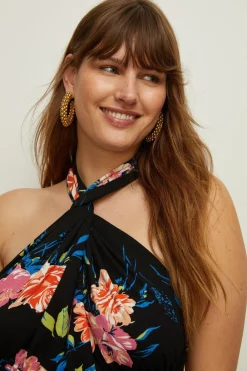 Clearance Oasis Plus Size Floral Printed Multiway Midi Dress Black
