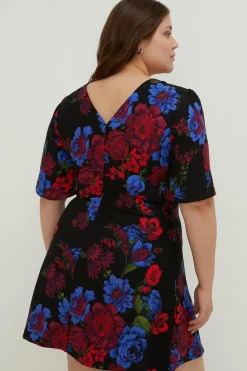 Best Oasis Plus Size Floral Printed Ruched Detail Crepe Mini Dress Multi