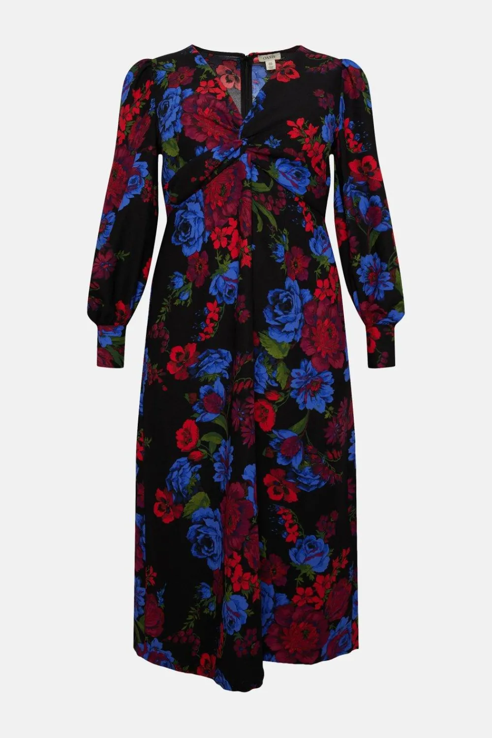 Online Oasis Plus Size Floral Printed Twist Front Crepe Midi Dress Black