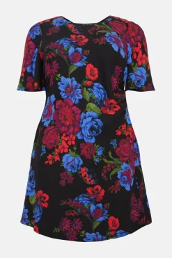 Best Oasis Plus Size Floral Printed Ruched Detail Crepe Mini Dress Multi