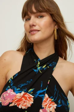 Clearance Oasis Plus Size Floral Printed Multiway Midi Dress Black
