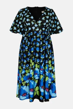 Clearance Oasis Plus Size Floral Puff Sleeve Scuba Midi Dress Black