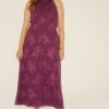 Clearance Oasis Plus Size Floral Satin Burnout Midi Dress Purple