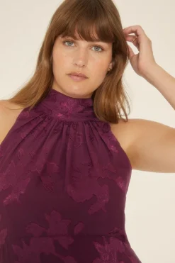 Clearance Oasis Plus Size Floral Satin Burnout Midi Dress Purple