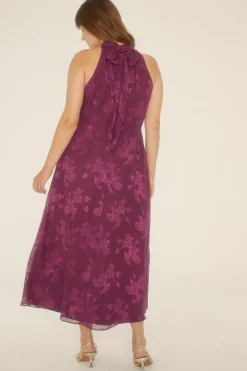 Clearance Oasis Plus Size Floral Satin Burnout Midi Dress Purple
