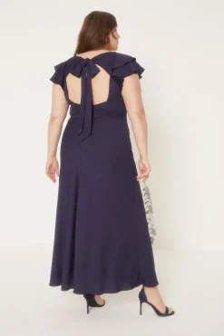 Hot Oasis Plus Size Frill Satin Bias Midaxi Dress Navy
