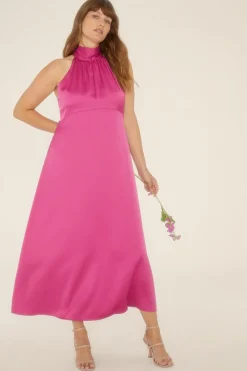 Discount Oasis Plus Size Halter Neck Midi Dress Magenta