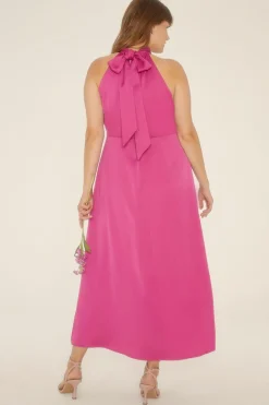 Discount Oasis Plus Size Halter Neck Midi Dress Magenta