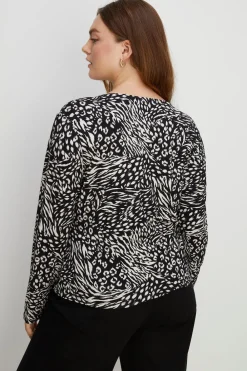 New Oasis Plus Size Jersey Animal Wrap Long Sleeve Top Mono