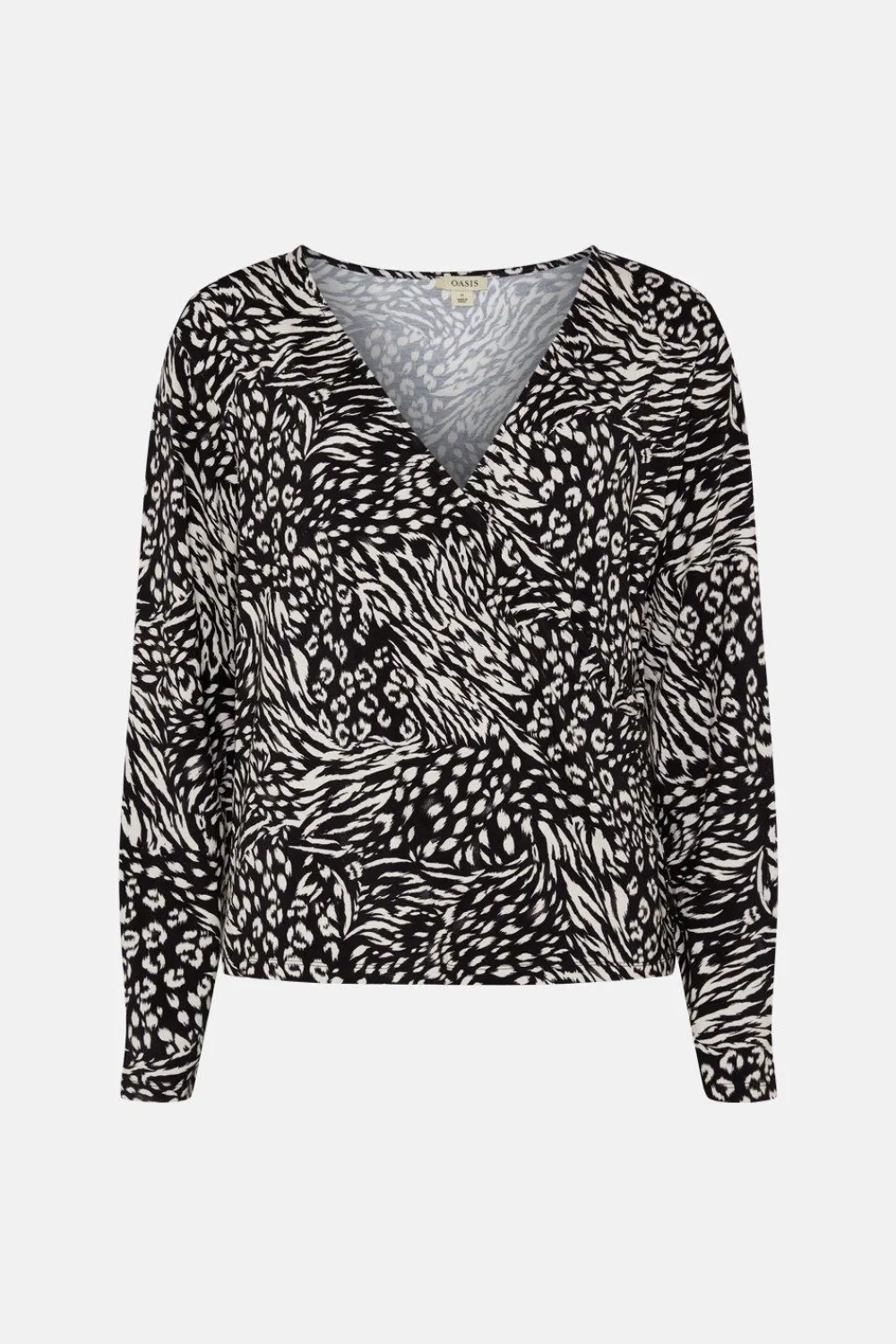 New Oasis Plus Size Jersey Animal Wrap Long Sleeve Top Mono