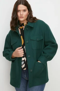 New Oasis Plus Size Knit Back Pocket Detail Overshirt Forest