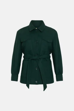 New Oasis Plus Size Knit Back Pocket Detail Overshirt Forest