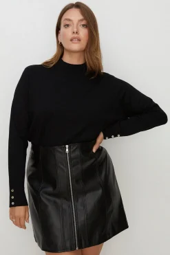 Hot Oasis Plus Size Knitted Funnel Neck Jumper Black