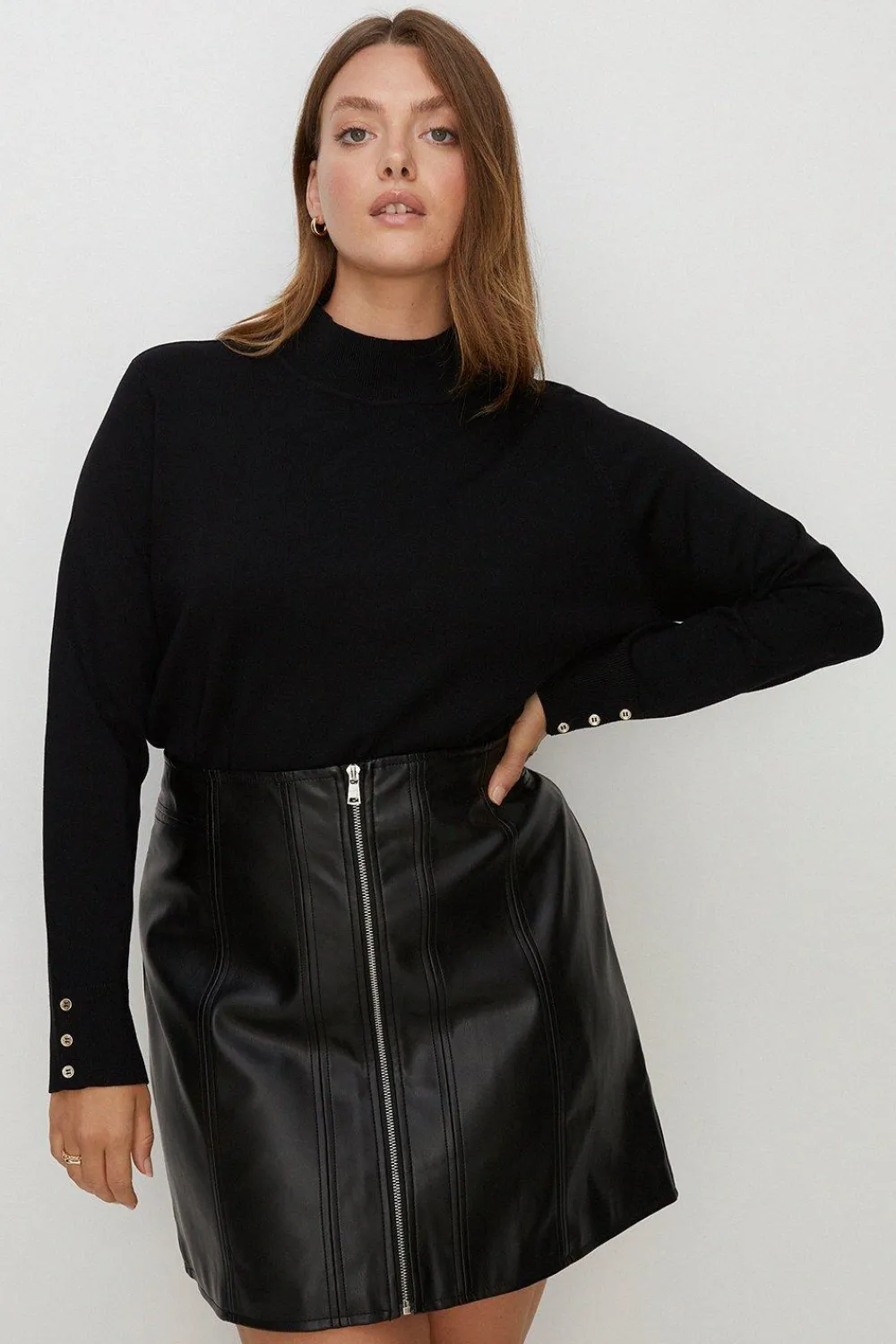 Hot Oasis Plus Size Knitted Funnel Neck Jumper Black