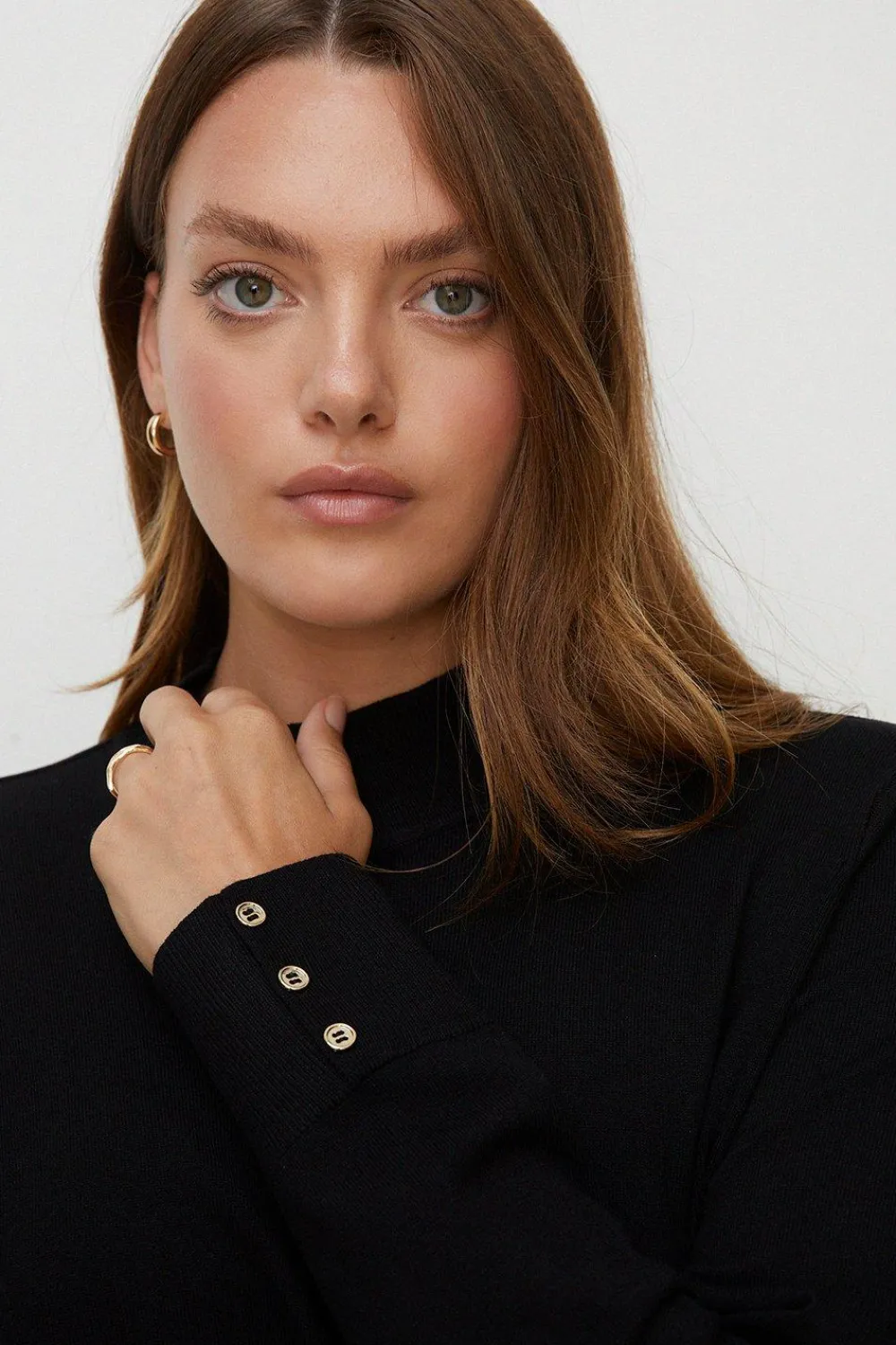 Hot Oasis Plus Size Knitted Funnel Neck Jumper Black