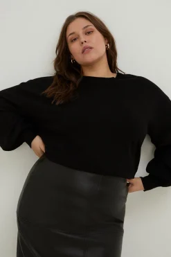 Online Oasis Plus Size Knitted Slash Neck Jumper Black