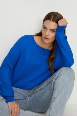 Online Oasis Plus Size Knitted Slash Neck Jumper Cobalt