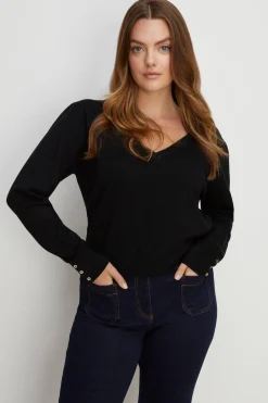 Hot Oasis Plus Size Knitted V Neck Jumper Black