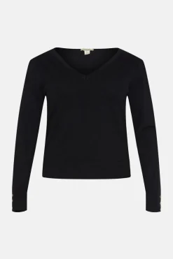 Hot Oasis Plus Size Knitted V Neck Jumper Black