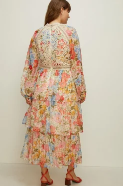 Fashion Oasis Plus Size Lace Floral Tiered Midi Dress Ivory