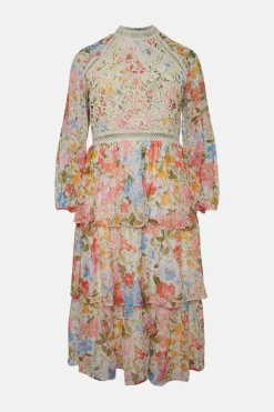 Fashion Oasis Plus Size Lace Floral Tiered Midi Dress Ivory