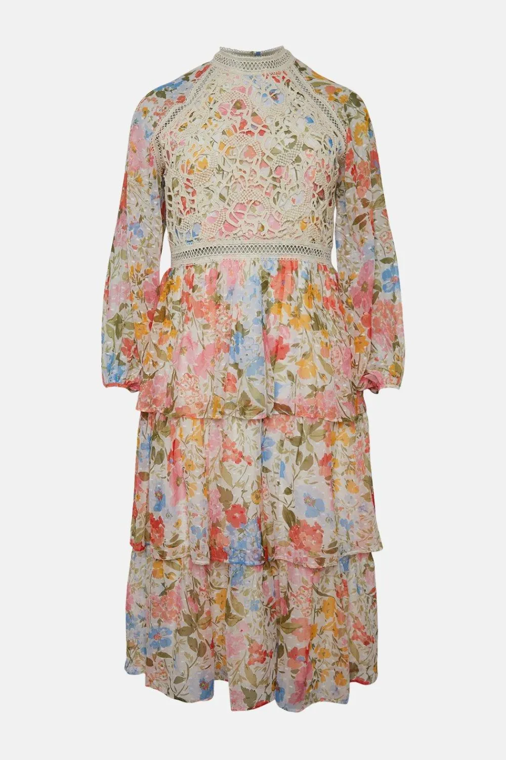 Fashion Oasis Plus Size Lace Floral Tiered Midi Dress Ivory