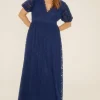 Sale Oasis Plus Size Lace Puff Sleeve V Neck Midaxi Dress Navy