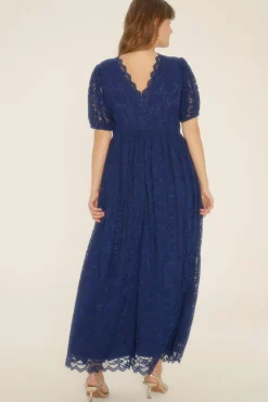 Sale Oasis Plus Size Lace Puff Sleeve V Neck Midaxi Dress Navy