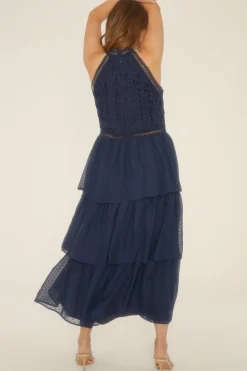 Best Oasis Plus Size Lace Tiered Halter Neck Dress Navy